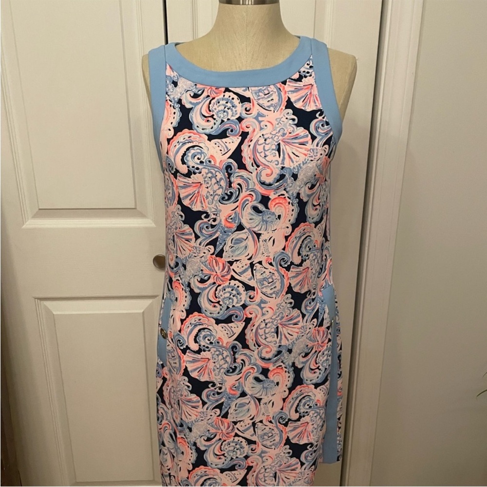 Lilly Pulitzer ANGIE STRETCH SHIFT DRESS IN HIGH TIDE NAVY ITS FOR SHORE - Picture 4 of 6